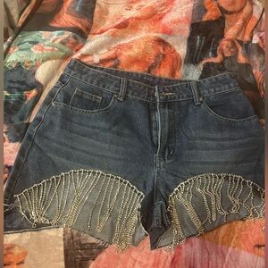 Blue Jean denim shorts with rhinestone trim